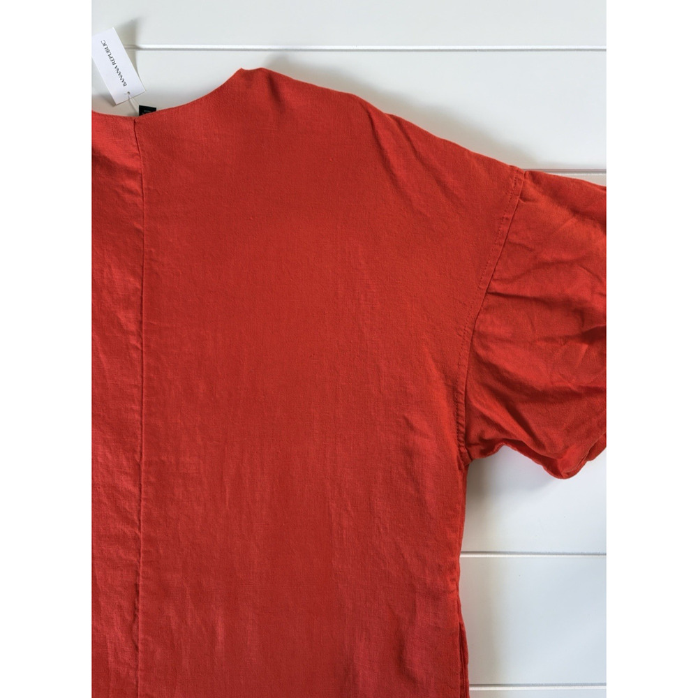 Banana Republic Colette Linen Dress Oversized Lined Red/Orange Puff Sleeve S - Picture 11 of 16